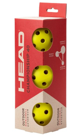 Head Championship 40 Outdoor Pickleball Ball 3 Ball 557020